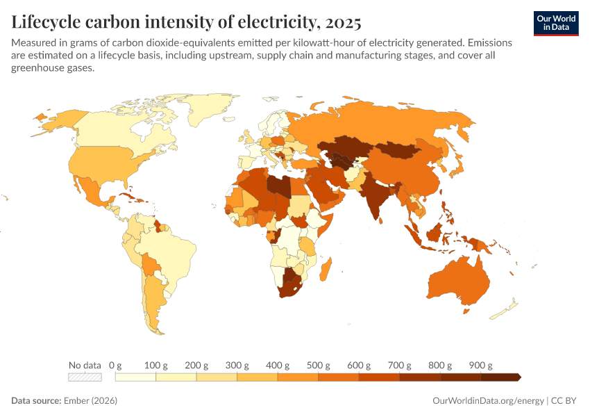 A thumbnail of the "Lifecycle carbon intensity of electricity" chart