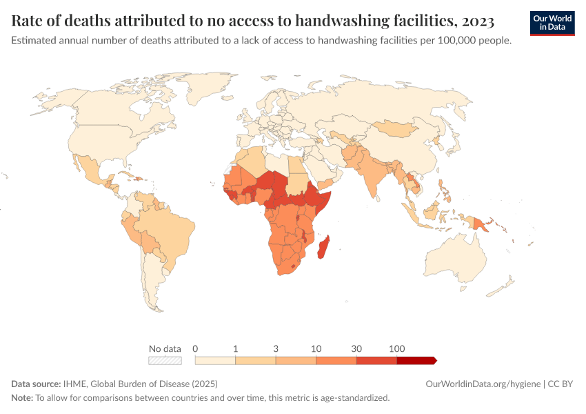 A thumbnail of the "Rate of deaths attributed to no access to handwashing facilities" chart