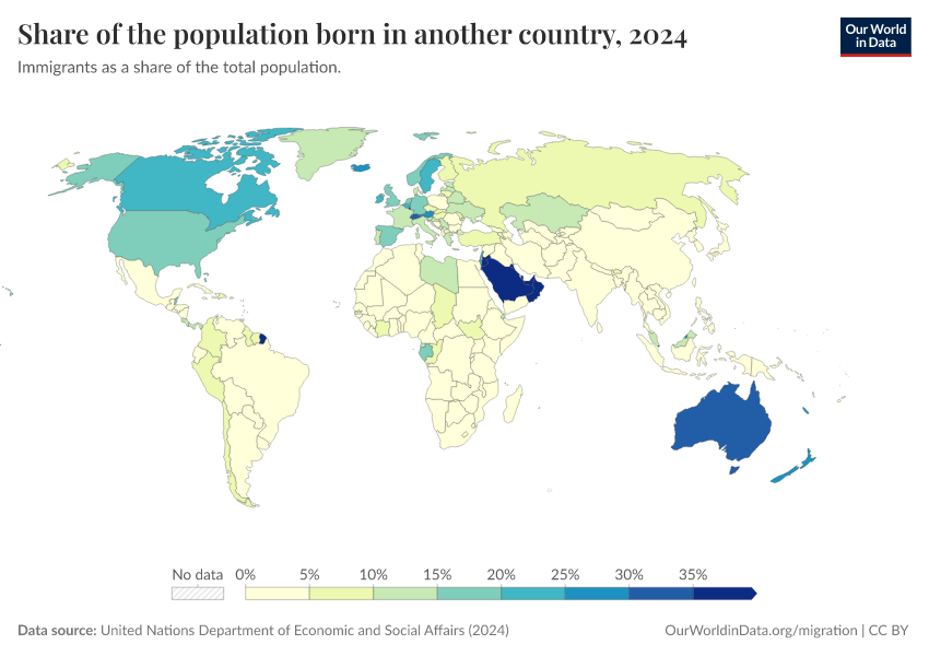 A thumbnail of the "Share of the population that were born in another country" chart