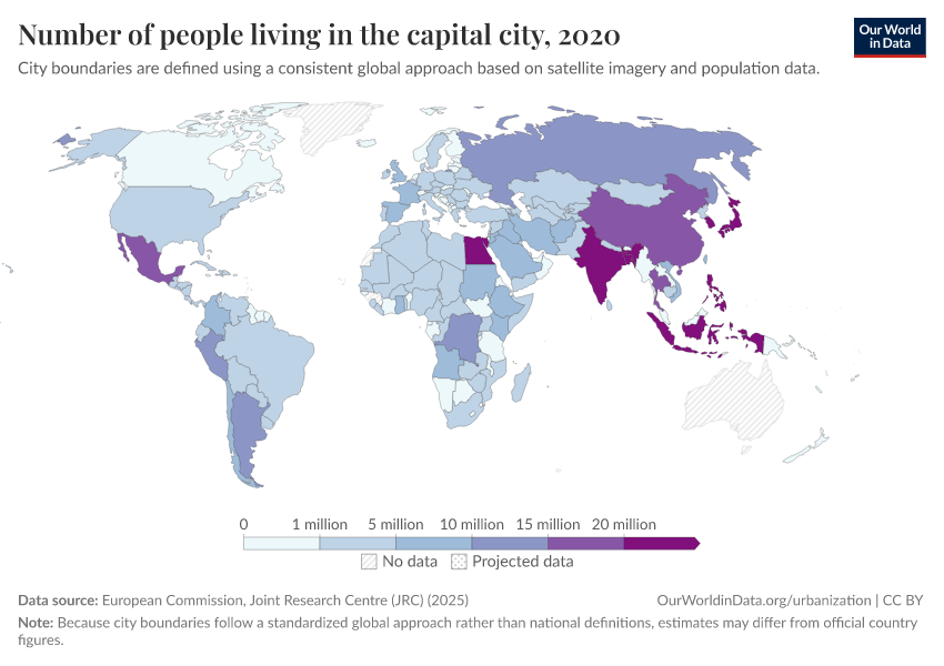 Number of people living in the capital city