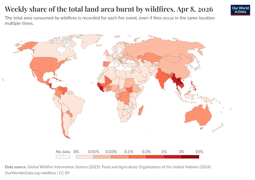A thumbnail of the "Weekly share of the total land area burnt by wildfires" chart